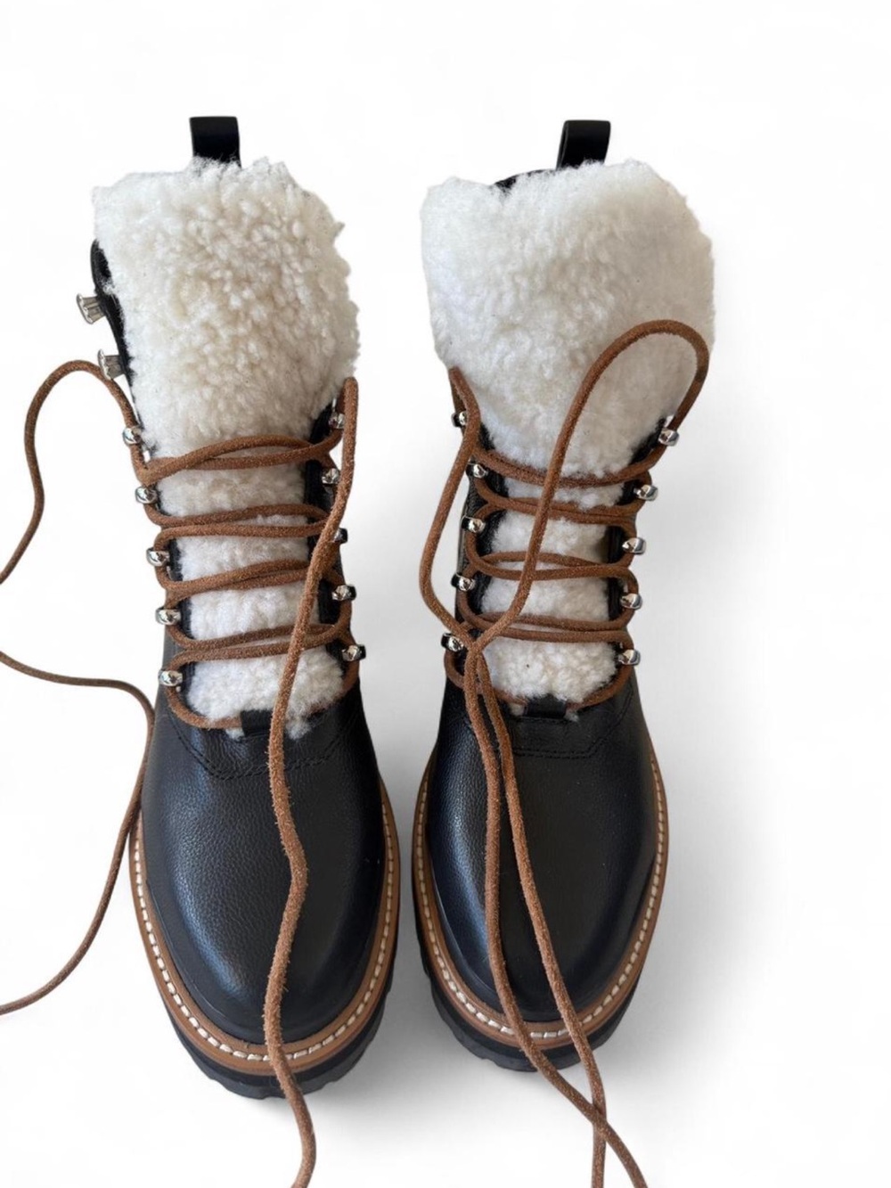 Marc Fisher Izzy Leather & Shearling Lace-Up Boots, Size 8.5. NWT